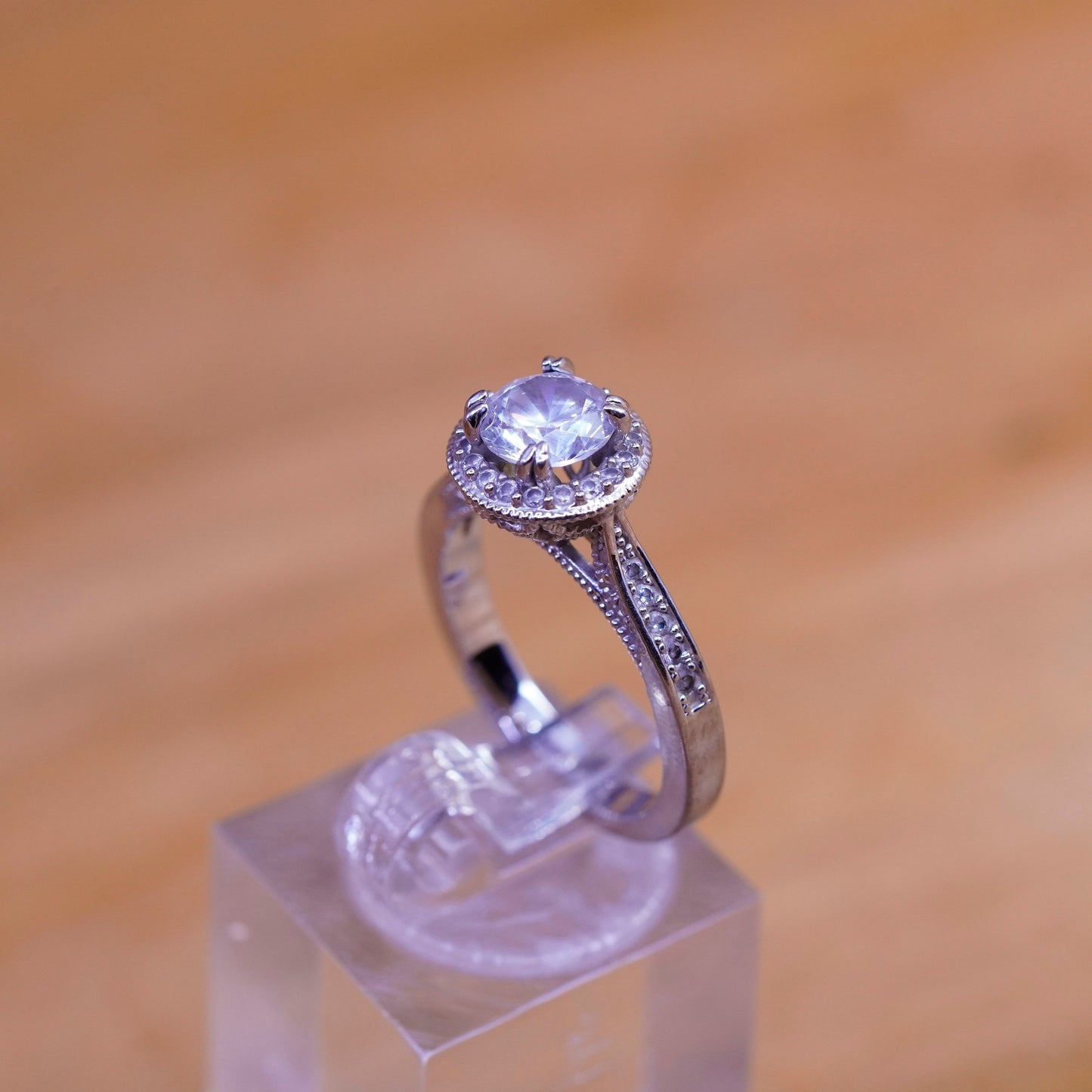 Size 6, vintage Sterling 925 silver engagement ring with cluster cz