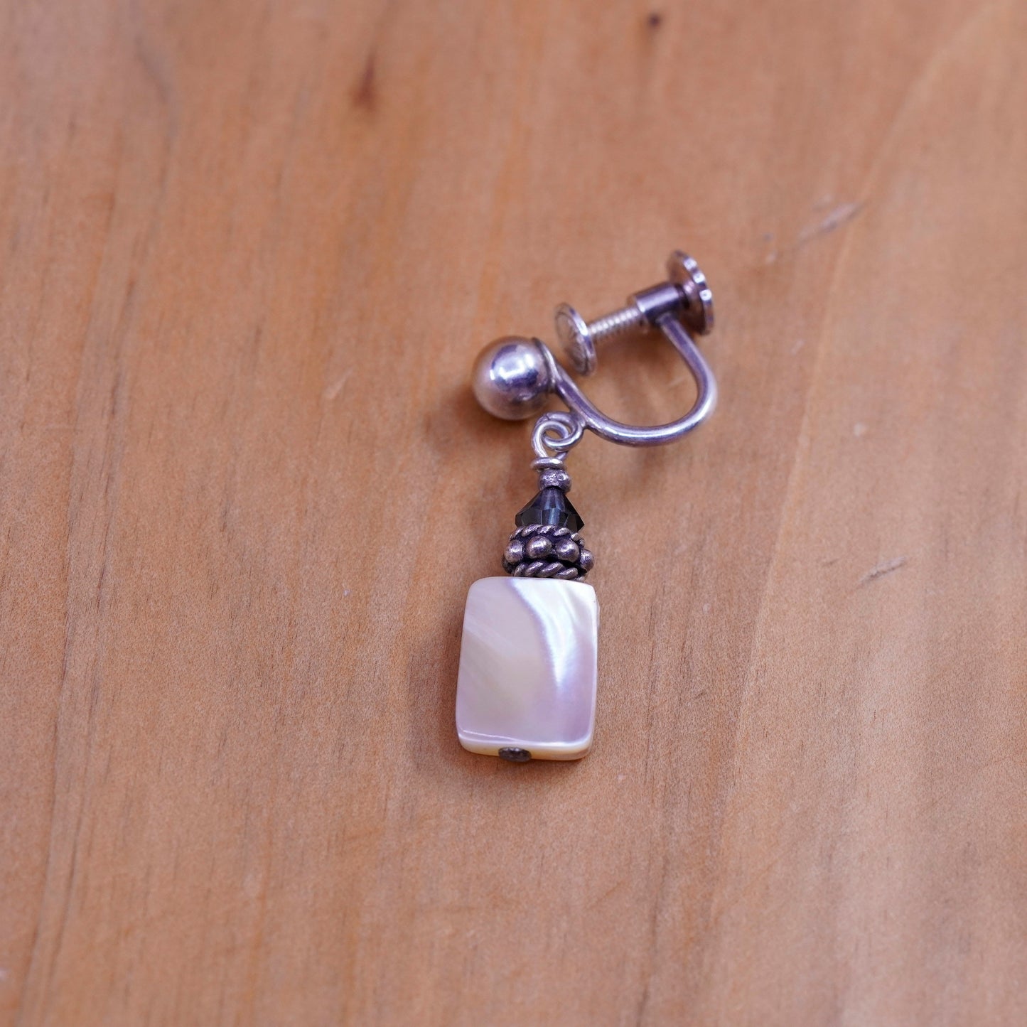 Sterling silver screw back handmade earrings, 925 dangles with mother of pearl