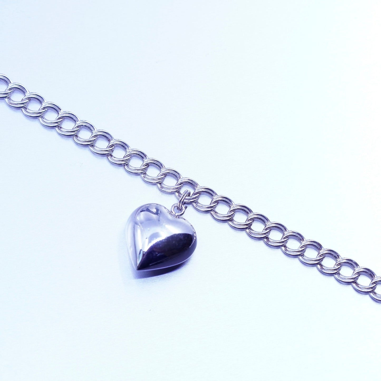 6.75”, Italy Sterling 925 silver bracelet, men’s curb chain puffy heart charm