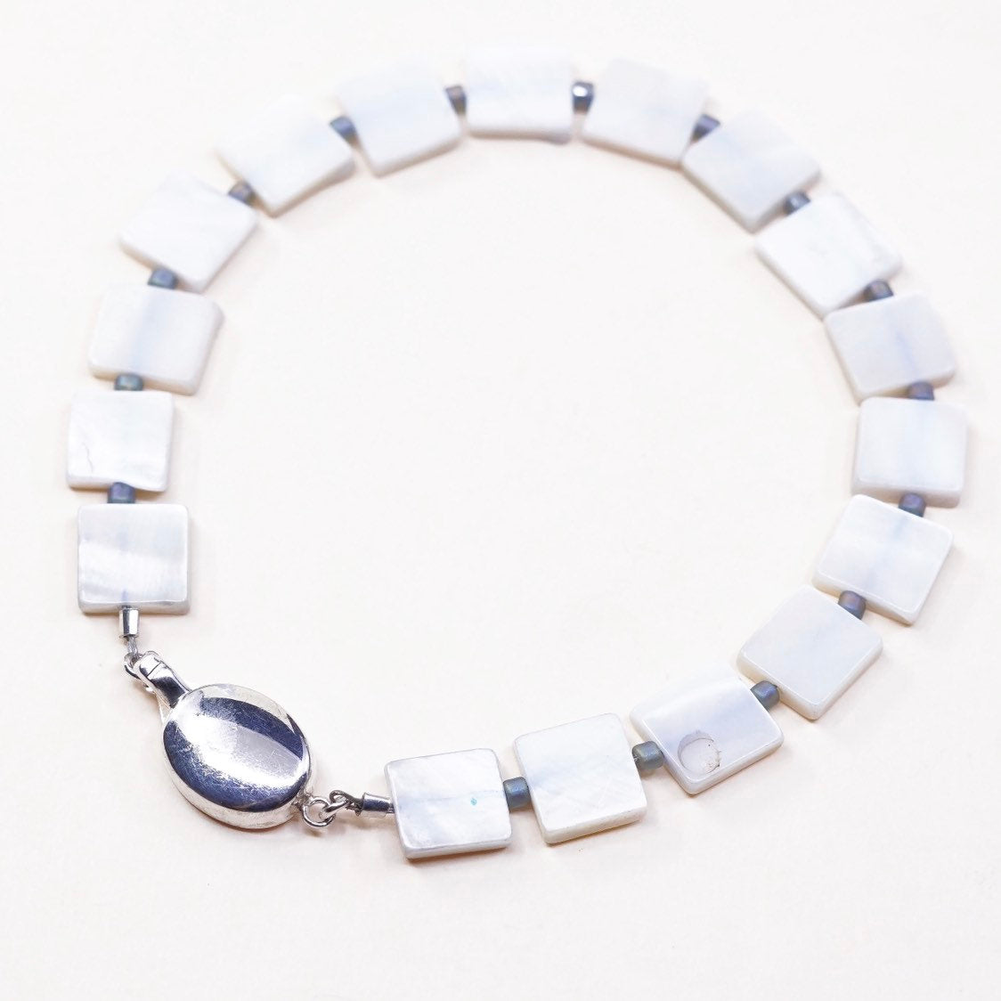 7.5”, VTG Sterling silver handmade bracelet, Mexico 925 w/ mother of pearl
