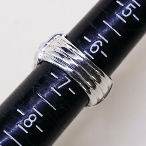 Sz 6.5, Vtg Sterling Silver Handmade Ring, 925 Band W Obsidian N Bali Beads
