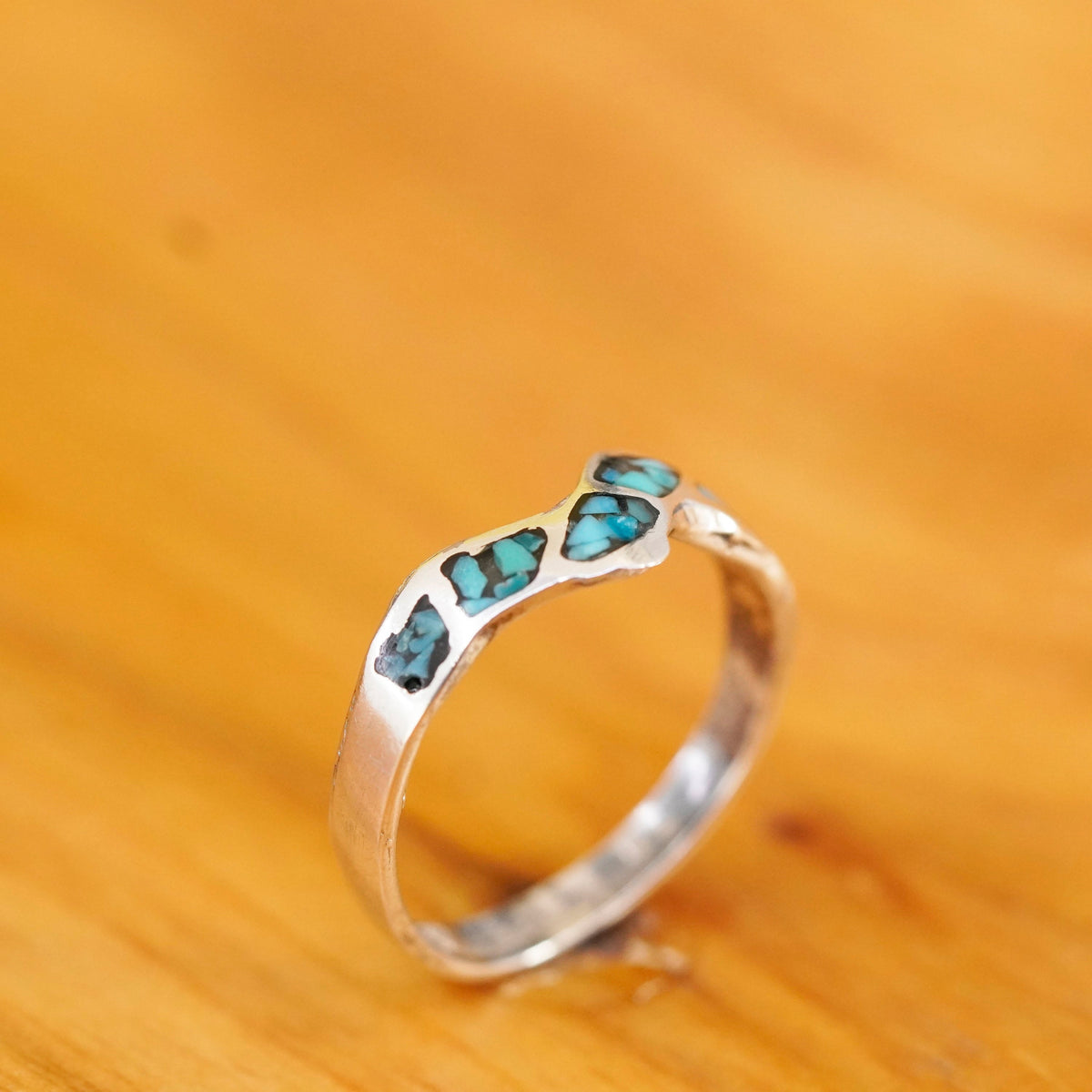 Size 7, vintage Sterling silver handmade ring, mexico 925 band with turquoise