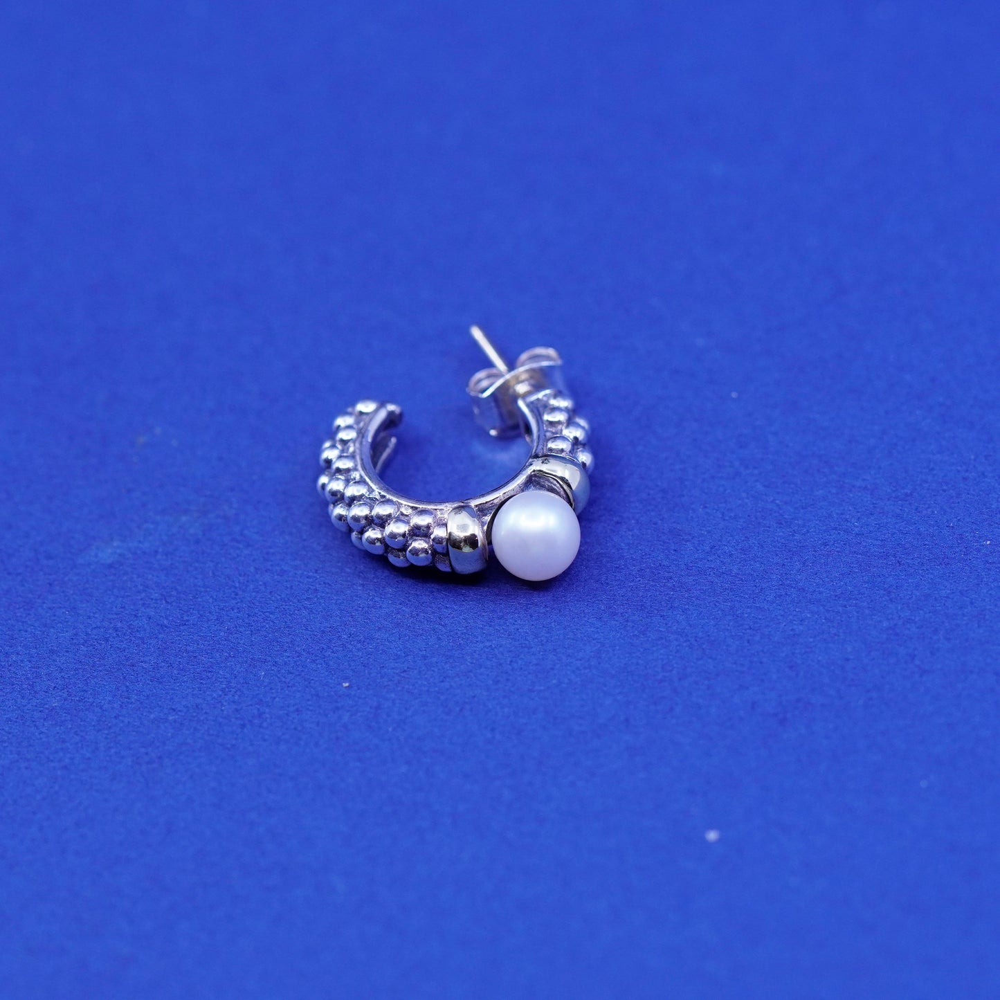 0.75” Lagos 18K gold 750 Sterling 925 Silver Caviar Huggie Earrings Studs pearl