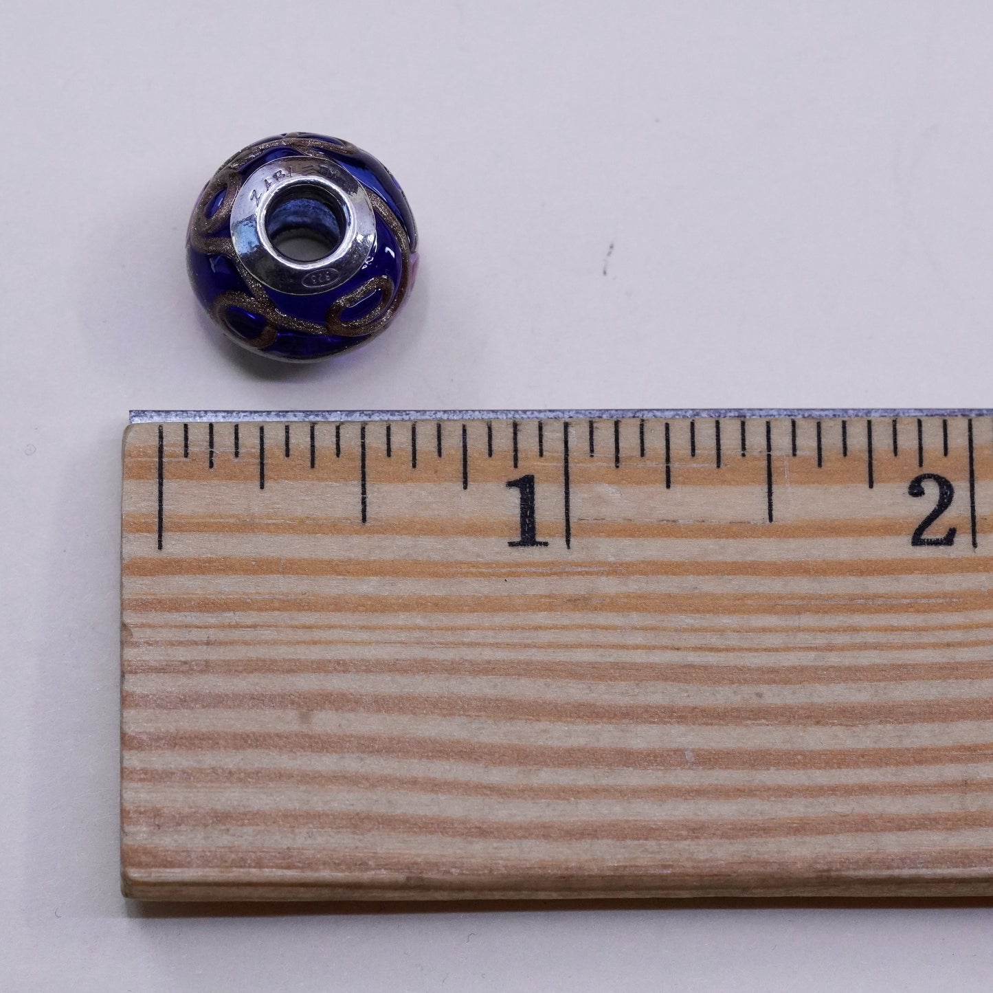 Vintage handmade blue Murano glass bead Sterling 925 silver charm