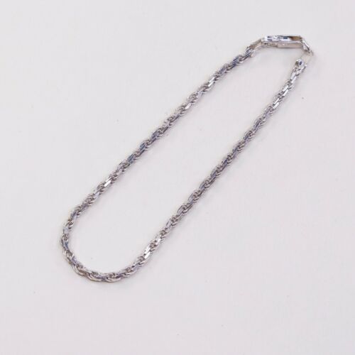 7.25”, 2mm, Vtg Sterling Silver bracelet, 925 Italy Rope chain, Stamped 925 Ital