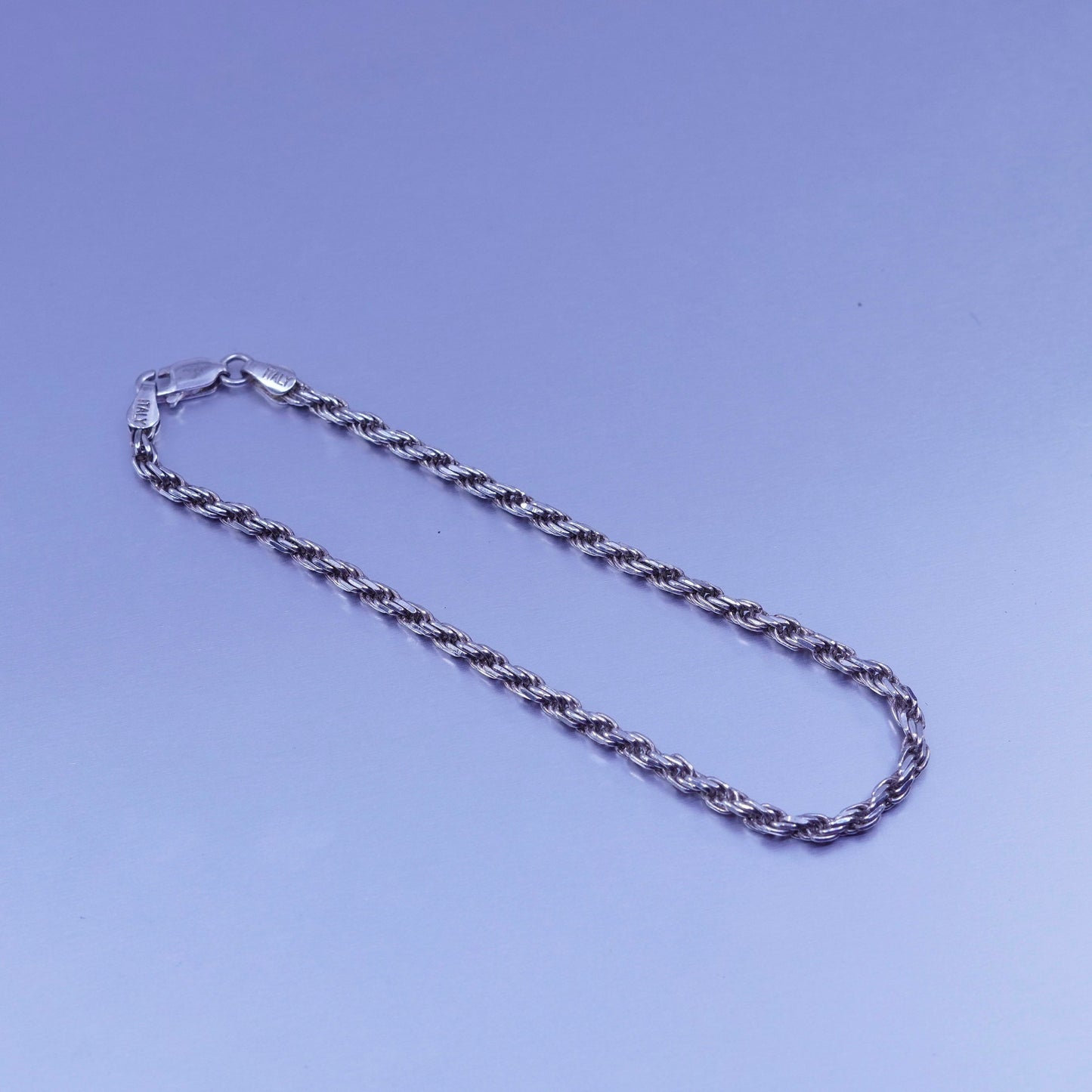 8”, 2mm, Vintage Italy Sterling 925 silver handmade bracelet, rope chain