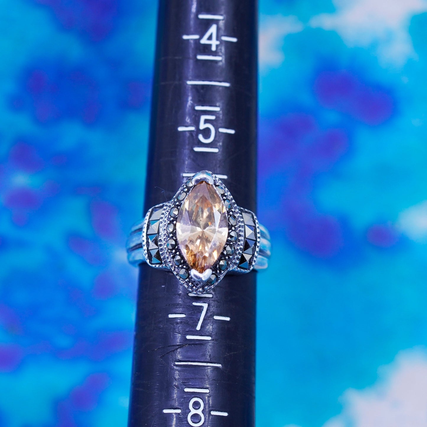 Size 6, 925 Sterling 925 Silver citrine cocktail Ring citrine Marcasite