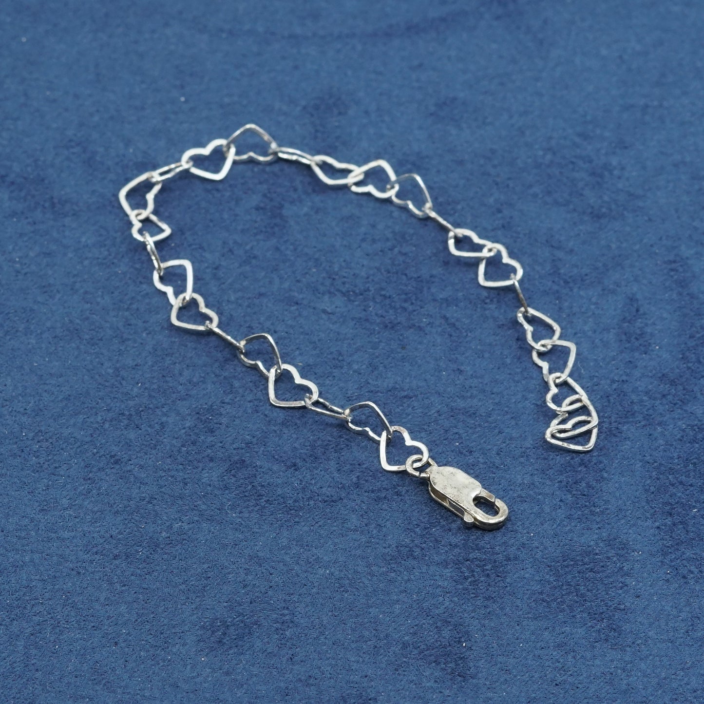 7", vtg Sterling silver handmade bracelet, 925 heart link, stamped 925