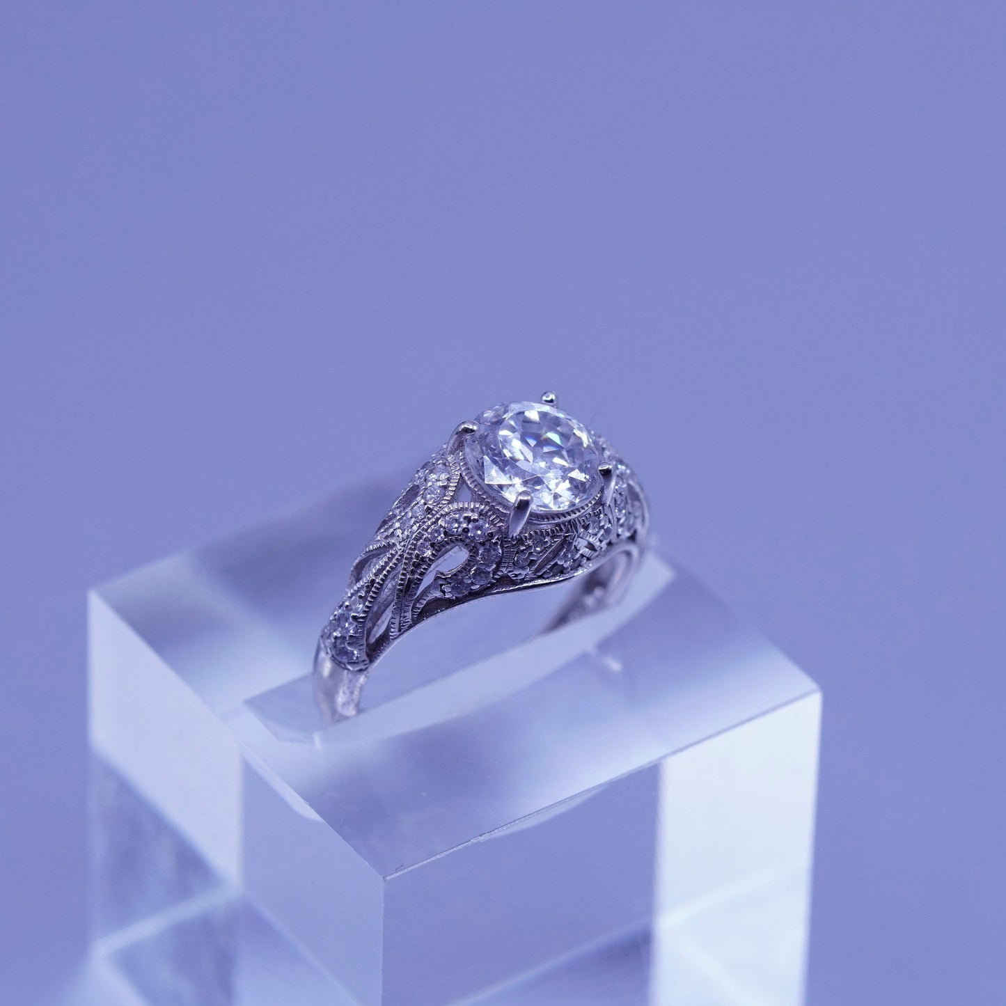 Size 7.25, vintage Sterling 925 silver handmade engagement ring with Cz