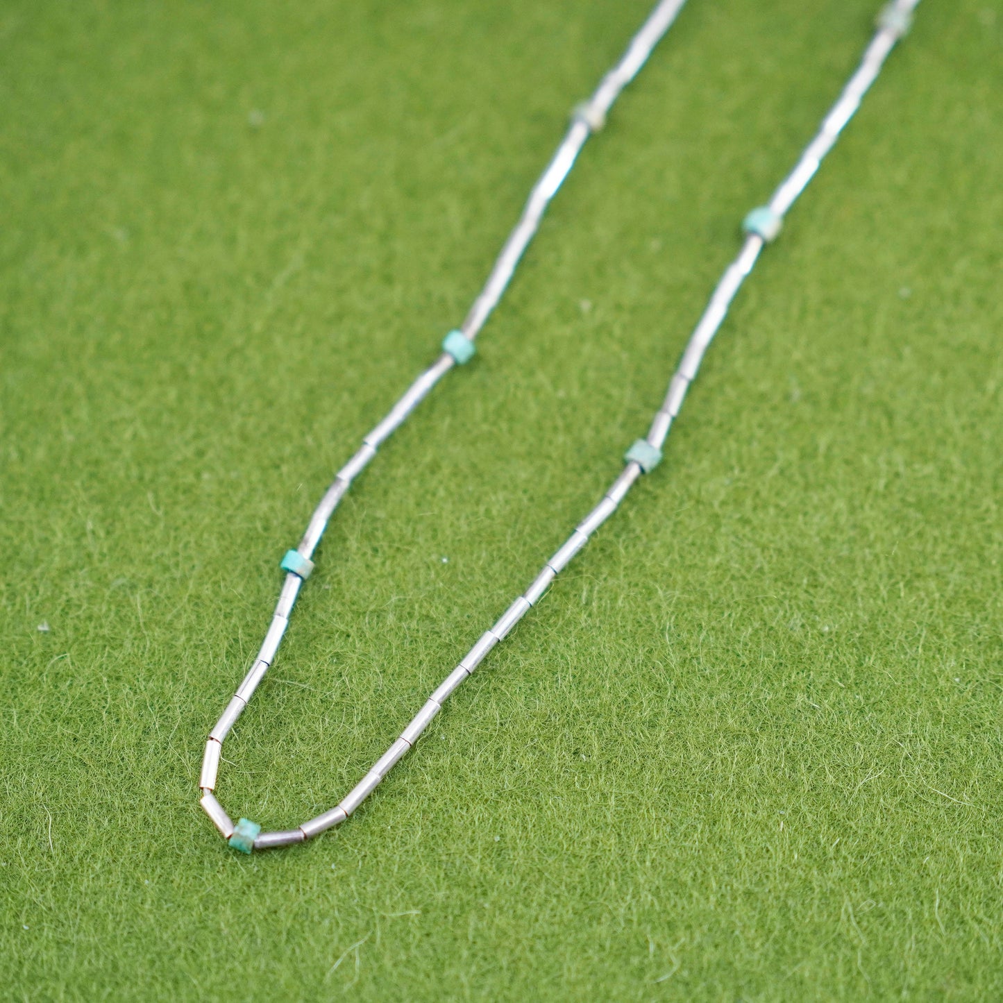 14”, Native American Navajo Sterling necklace 925 liquid silver chain turquoise