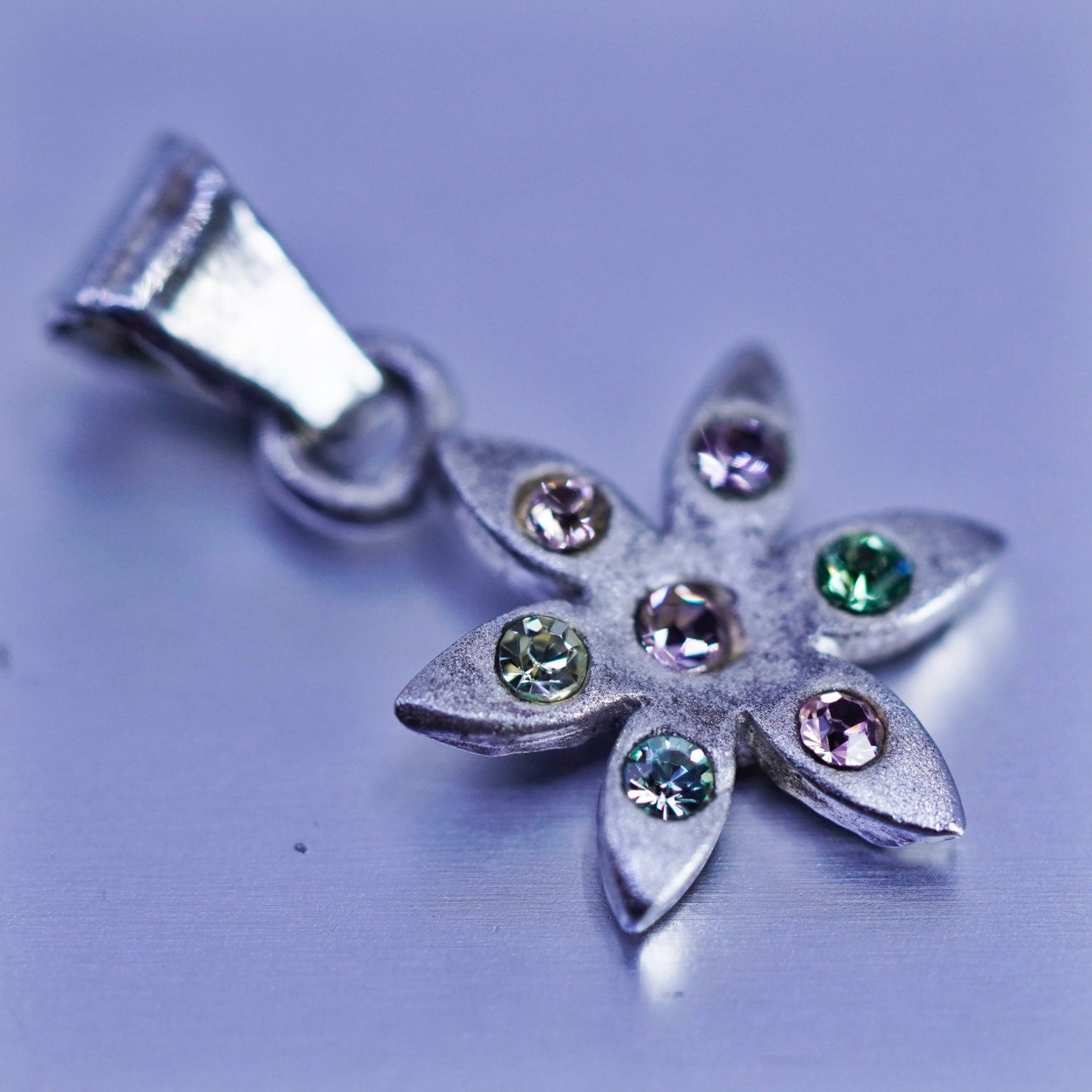 antique sterling 925 silver handmade flower pendant with Crystal