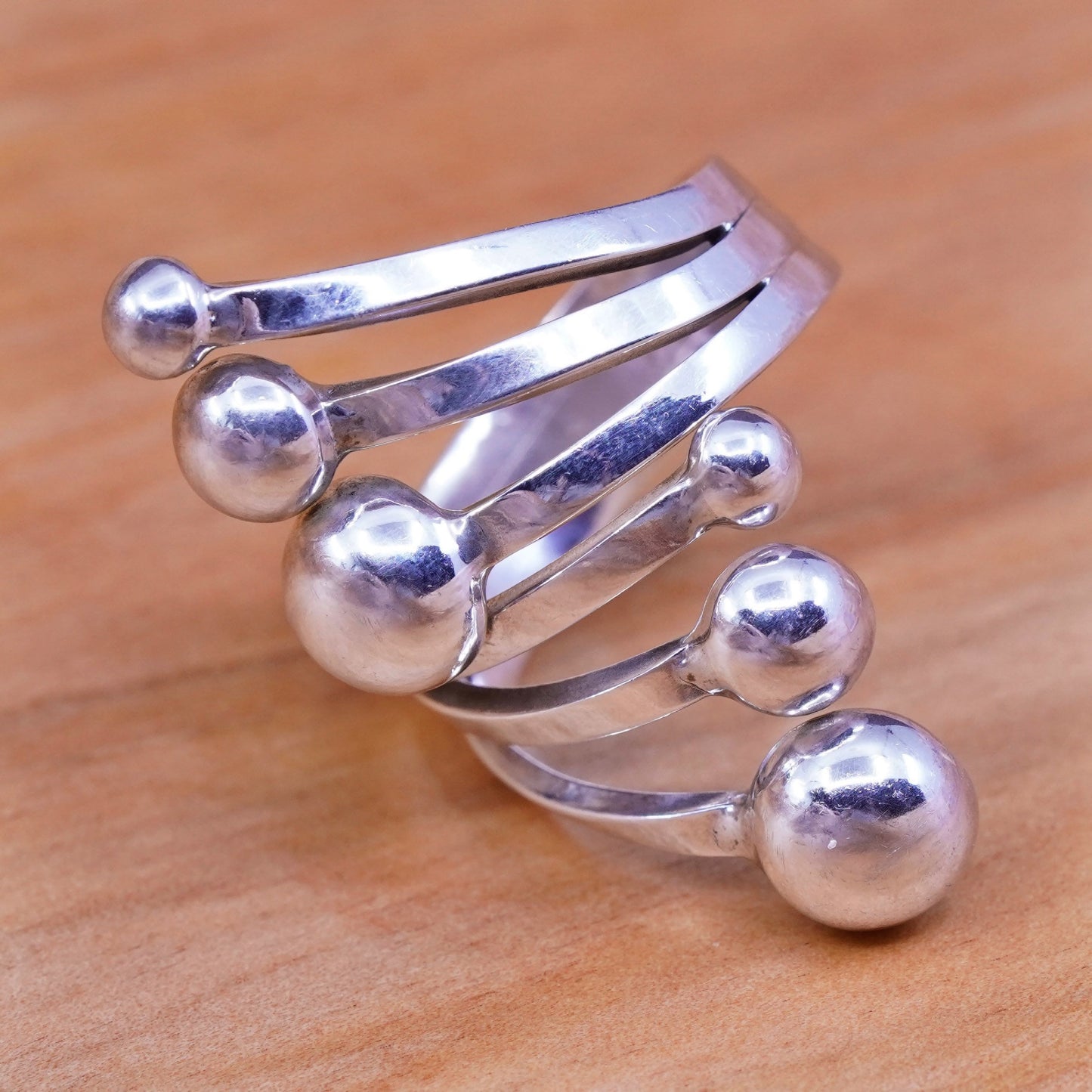 Size 8.5, mexico Taxco Sterling 925 silver handmade ring, 925 wrap band beads