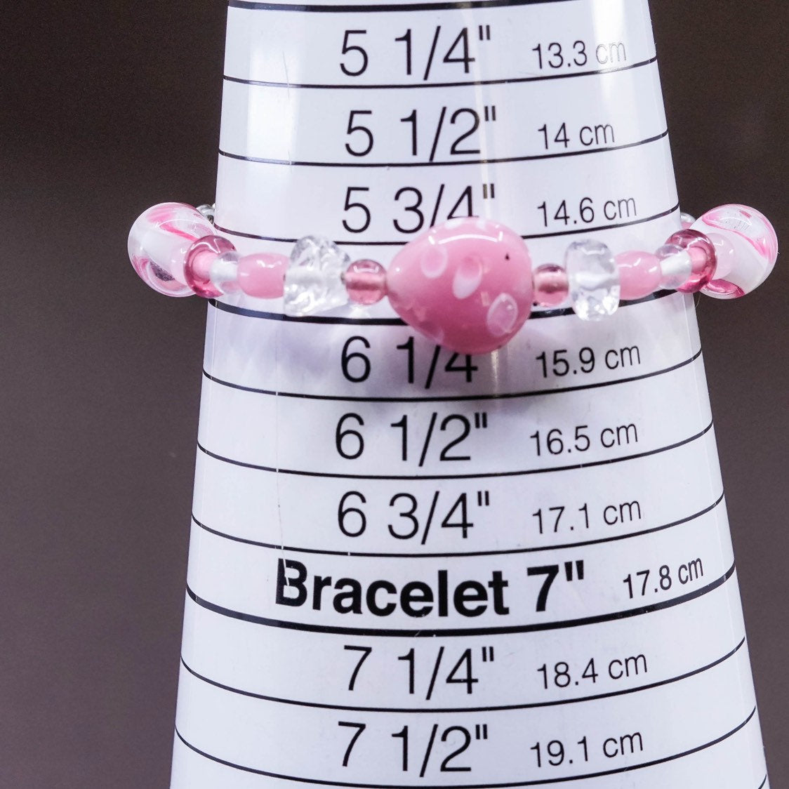 6”, vtg handmade pink artisan glass bead bracelet w/ 925 silver clasp