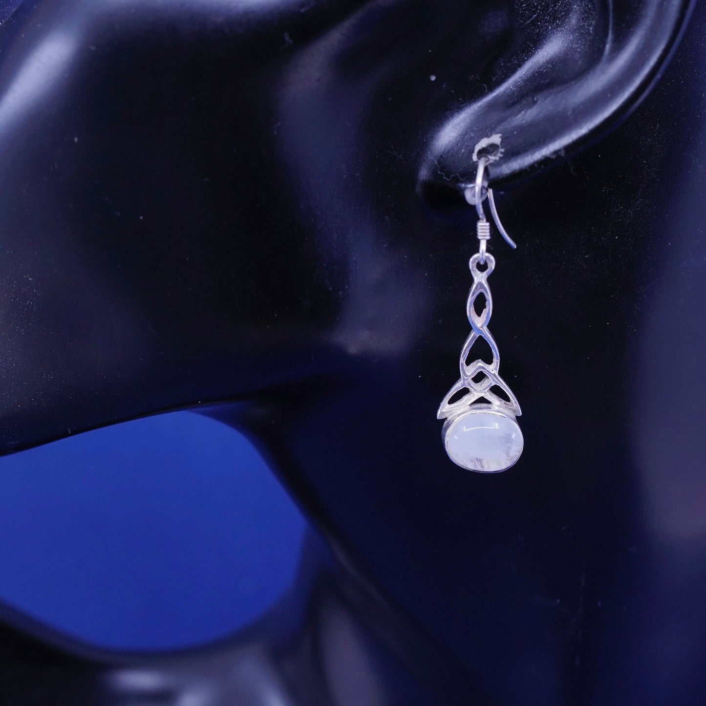 Vintage Sterling silver handmade earrings, 925 teardrop with moonstone
