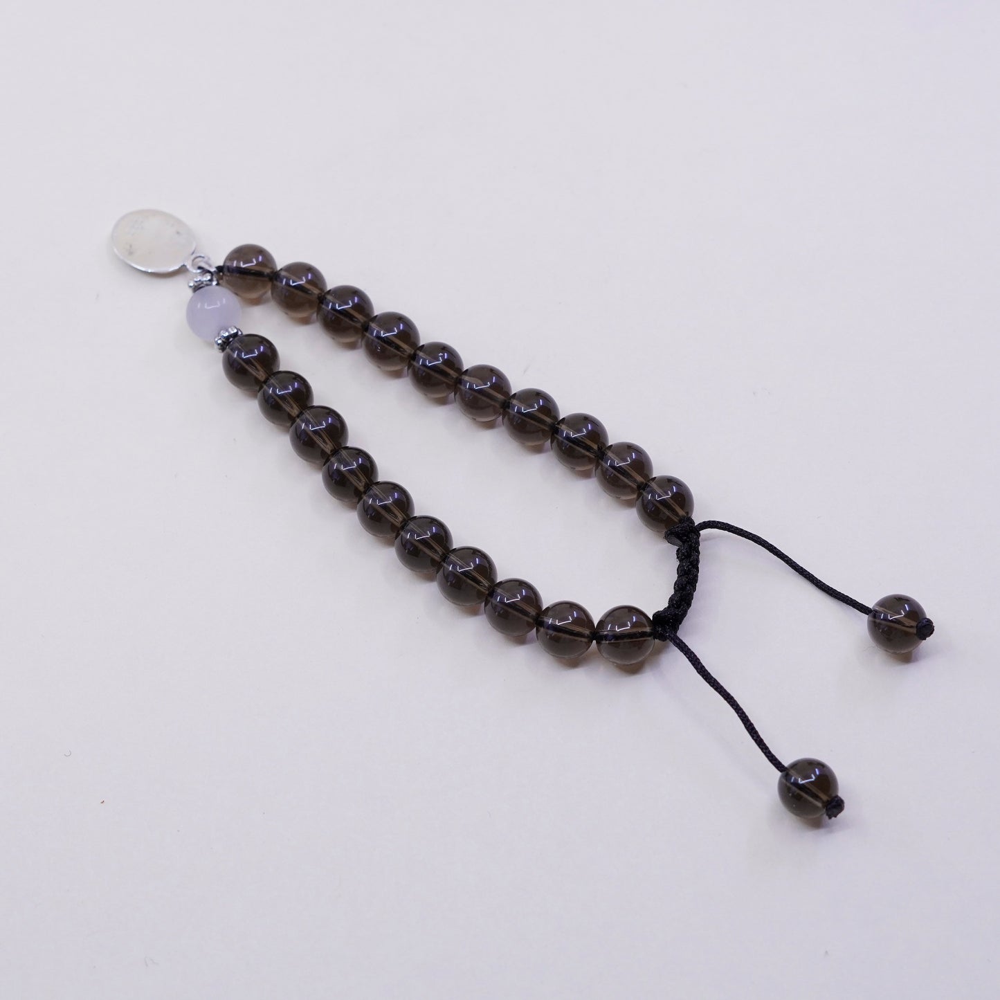 7”, vintage sterling 925 silver handmade bracelet with smoky topaz beads