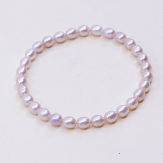 7”, Vintage handmade pink pearl bracelet with elastic band