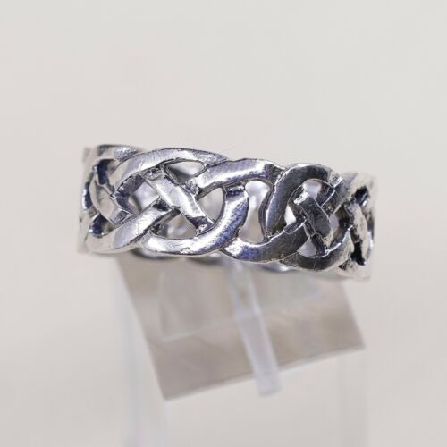 Sz 12.5, Vtg Sterling Silver Handmade Ring, 925 Silver Band W/ Irish Celtic Knot