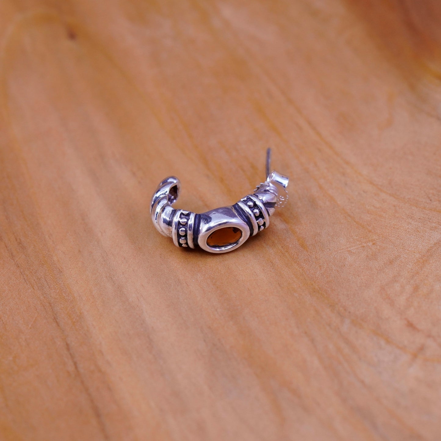 0.5”, vintage Sterling silver handmade earrings, 925 huggie hoops with ruby