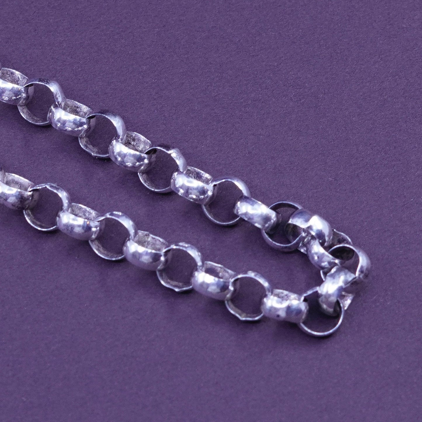 19”, 7mm, vintage Sterling silver necklace, 925 bold circle link chain