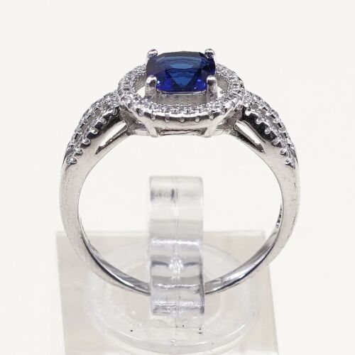 Sz 7.25, Sterling Silver Ring, 925 Silver Engagement Ring W/ blue Sapphire