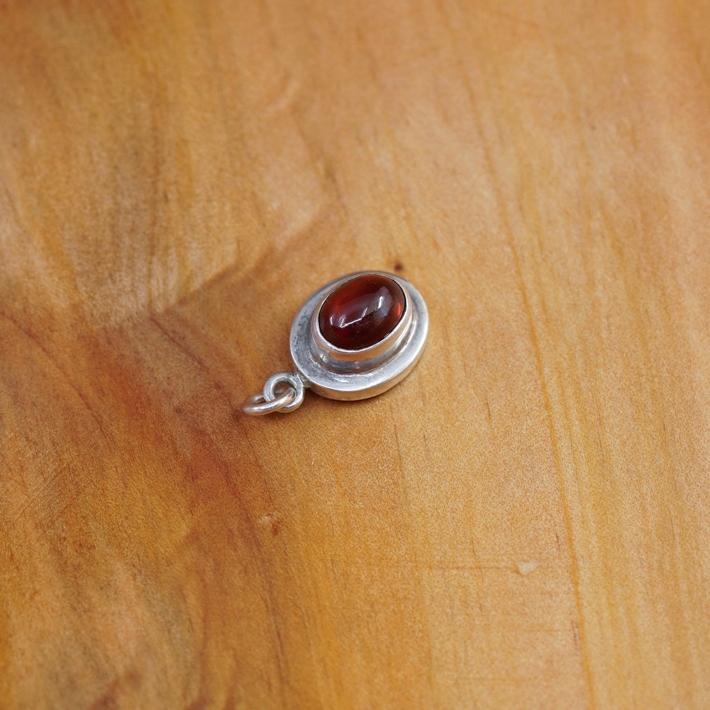 Vintage Sterling silver handmade pendant, 925 oval with garnet