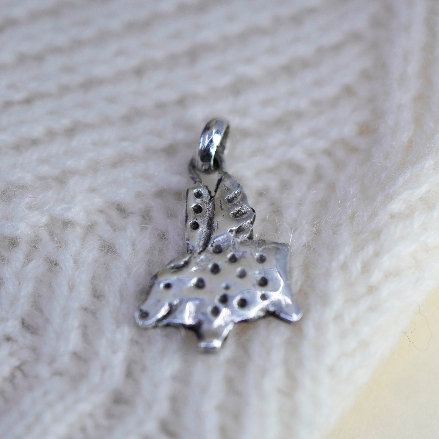 Vintage sterling silver handmade pendant, 925 flying pig