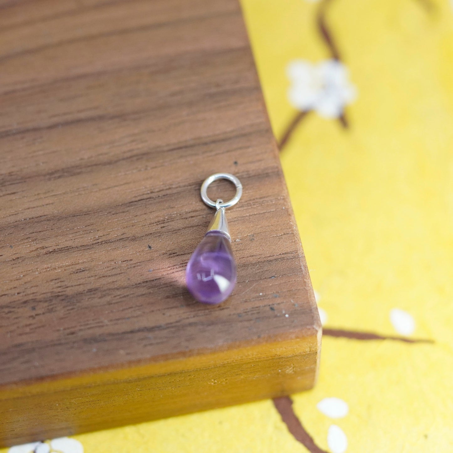 Vintage Sterling silver handmade pendant, 925 teardrop charm with amethyst
