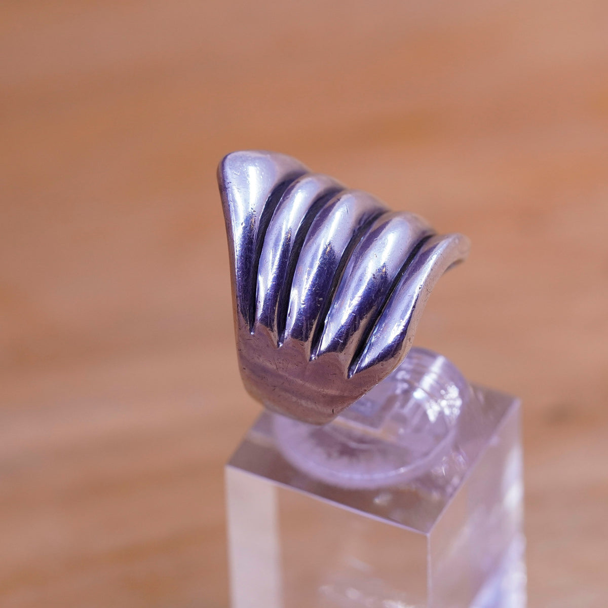 Size 7, vintage Mexico sterling silver handmade ring, 925 ribbed band