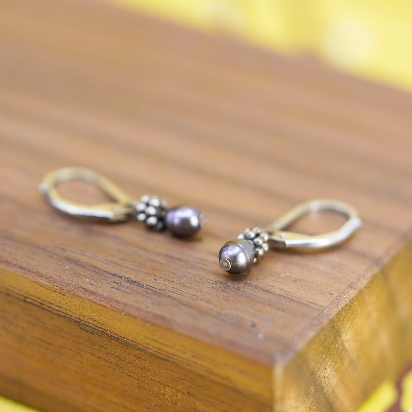 Vintage Sterling 925 silver handmade earrings with black pearl