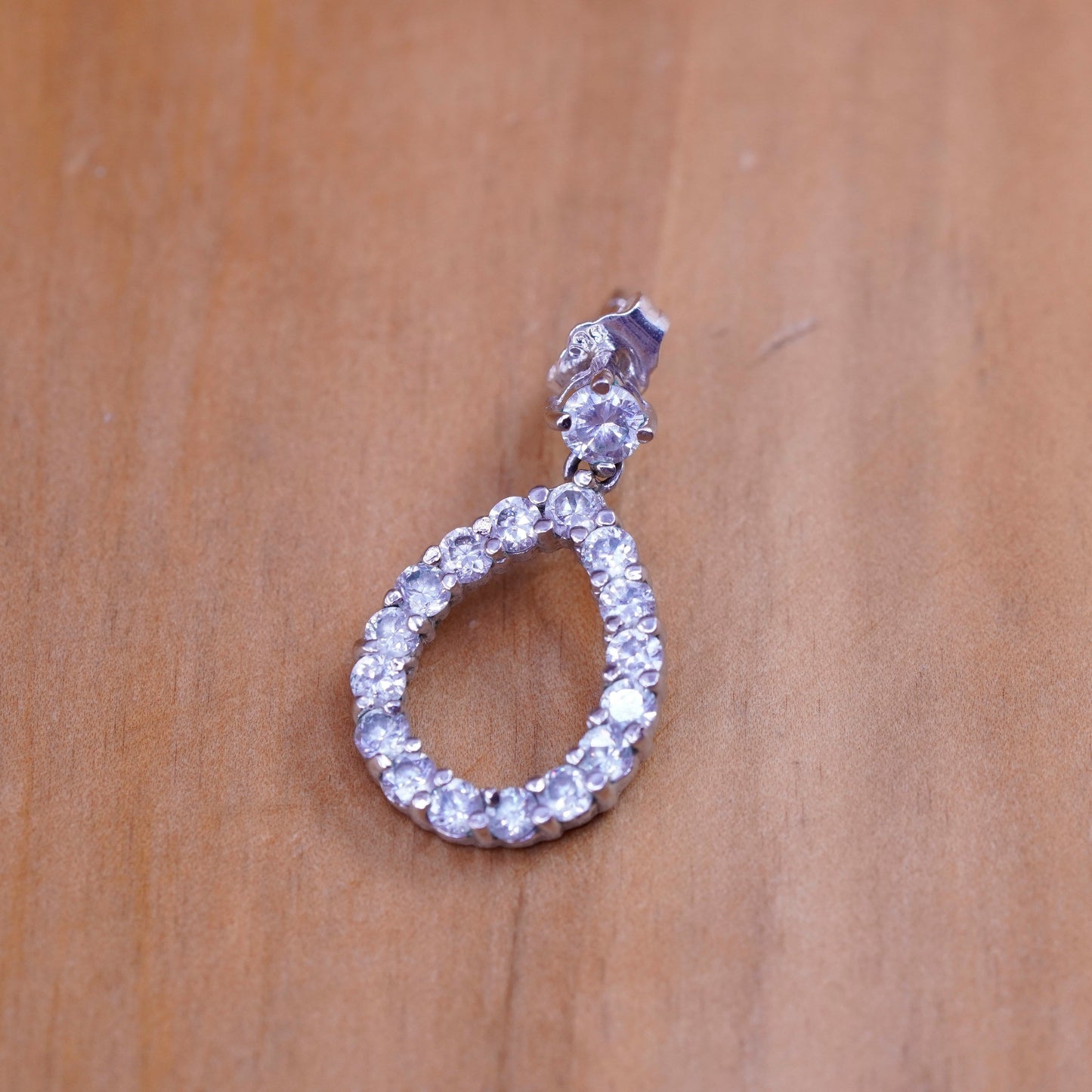 Vintage Sterling 925 silver handmade teardrop earrings with CZ