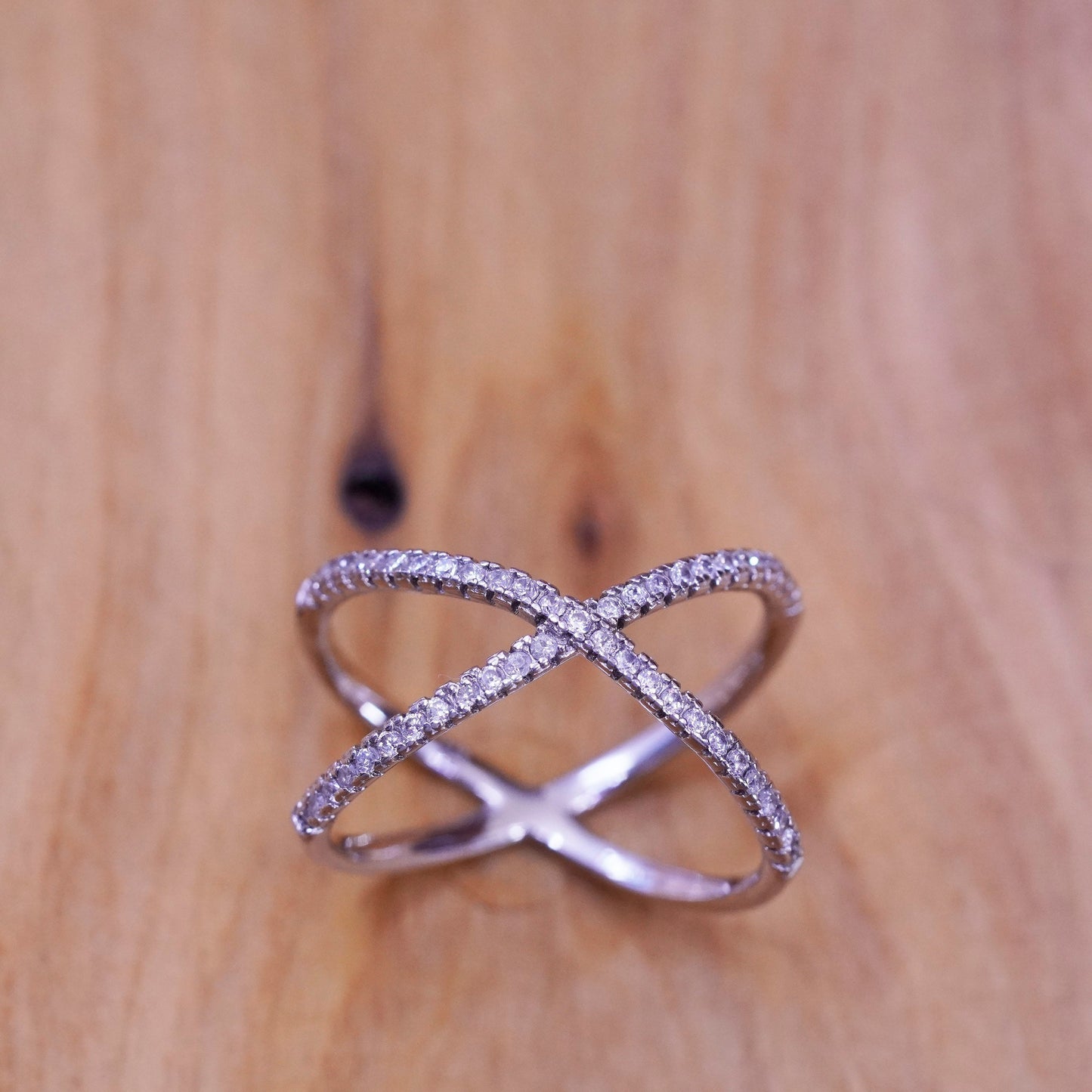 Size 9, vintage Sterling silver handmade ring, 925 cross band with cz