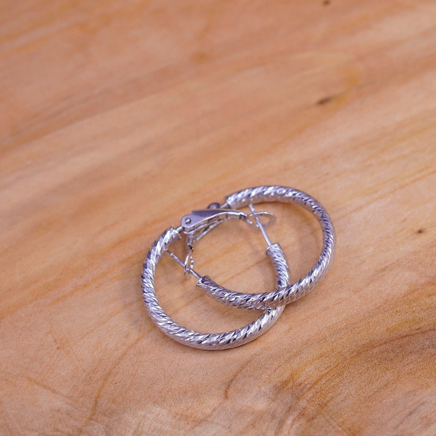 1”, vintage Italy Sterling silver handmade hoops, textured 925 huggie earrings