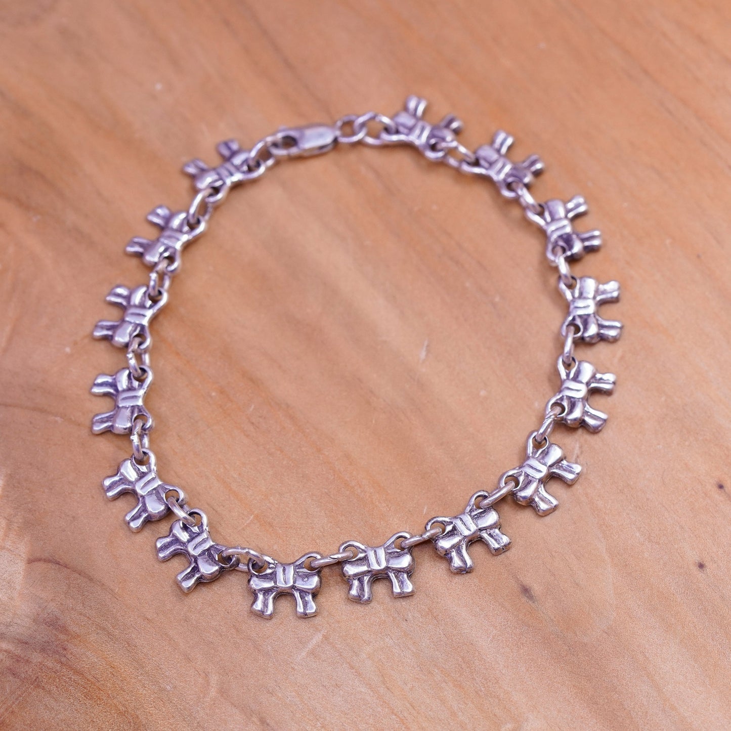 7.25”, Sterling silver handmade bracelet, Italy 925 ribbon bow tie link chain