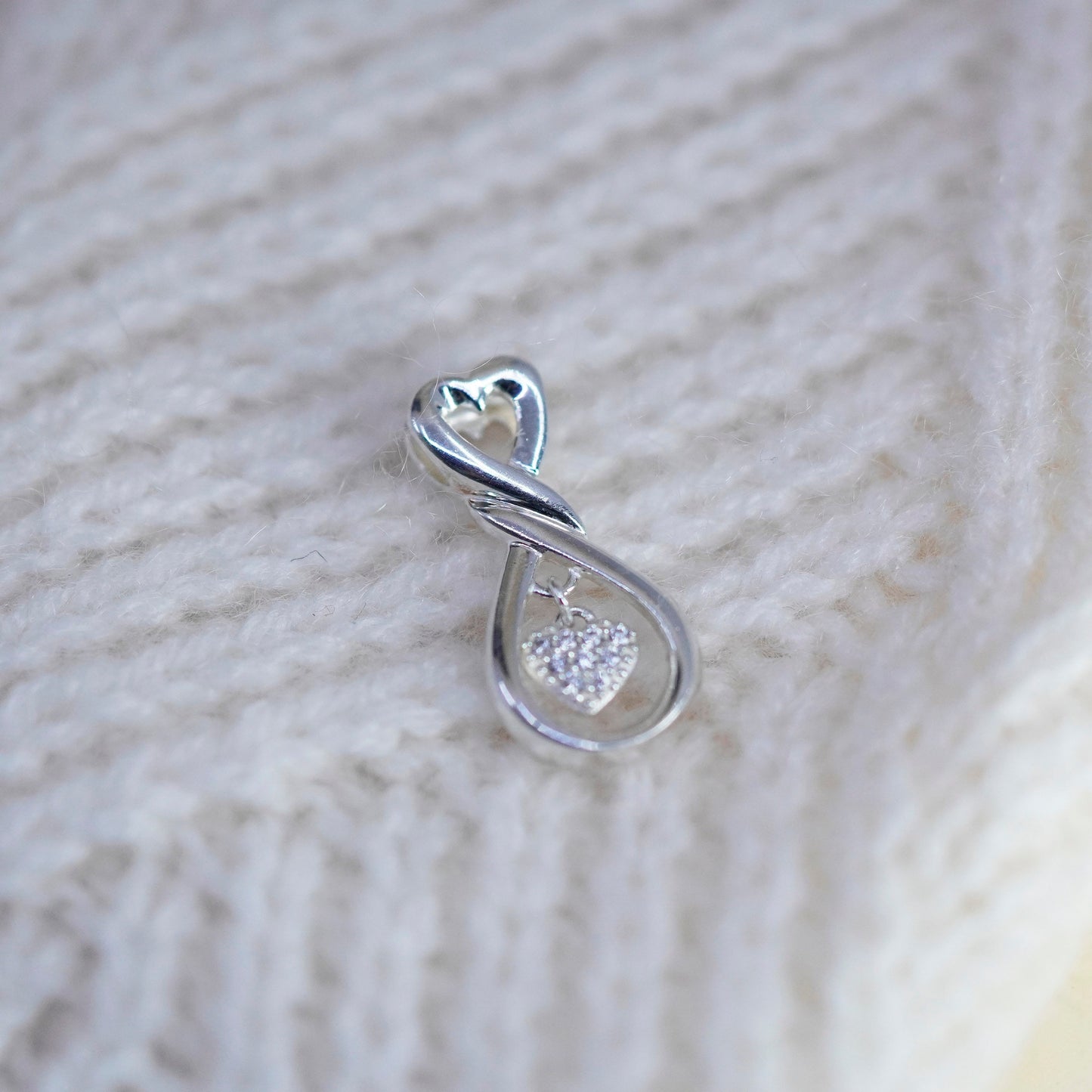 Vintage sterling silver pendant, 925 double hearts with Cz