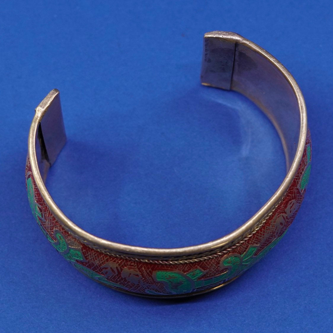 7.25”, vintage modern brass handmade bracelet, enamel cuff