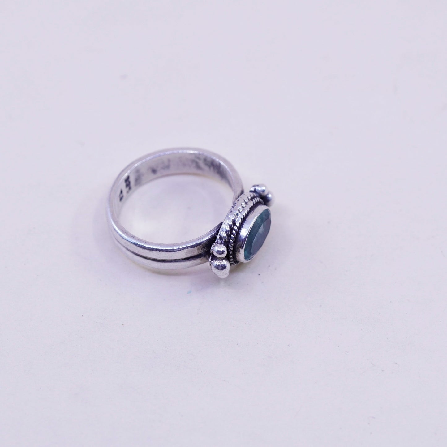 Size 5.75, vintage Sterling silver statement ring, 925 band with blue topaz