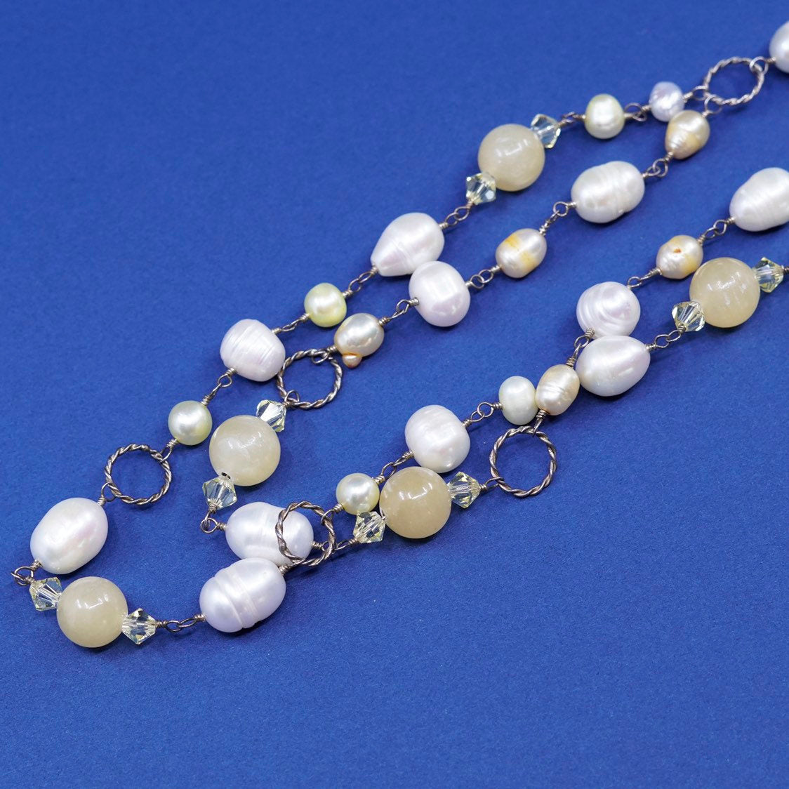 18"+2”, vtg Sterling silver handmade necklace, 925 circle chain w/ pearl beads