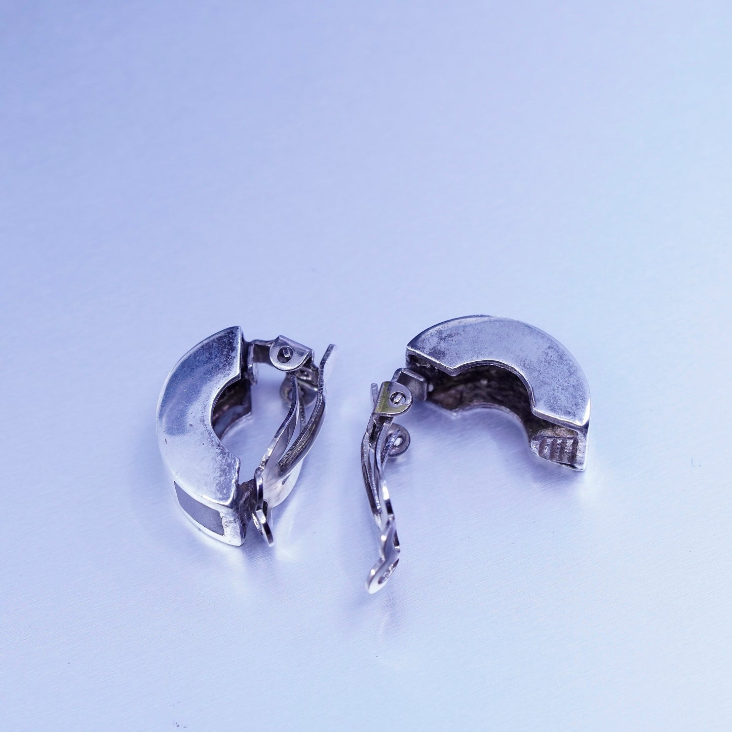 Vintage Sterling 925 silver handmade earrings, clip on with black onyx inlay