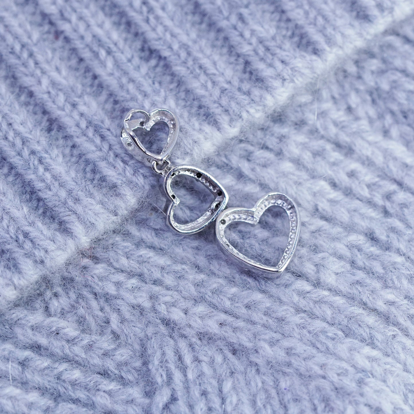 antique sterling 925 silver hearts pendant with diamond