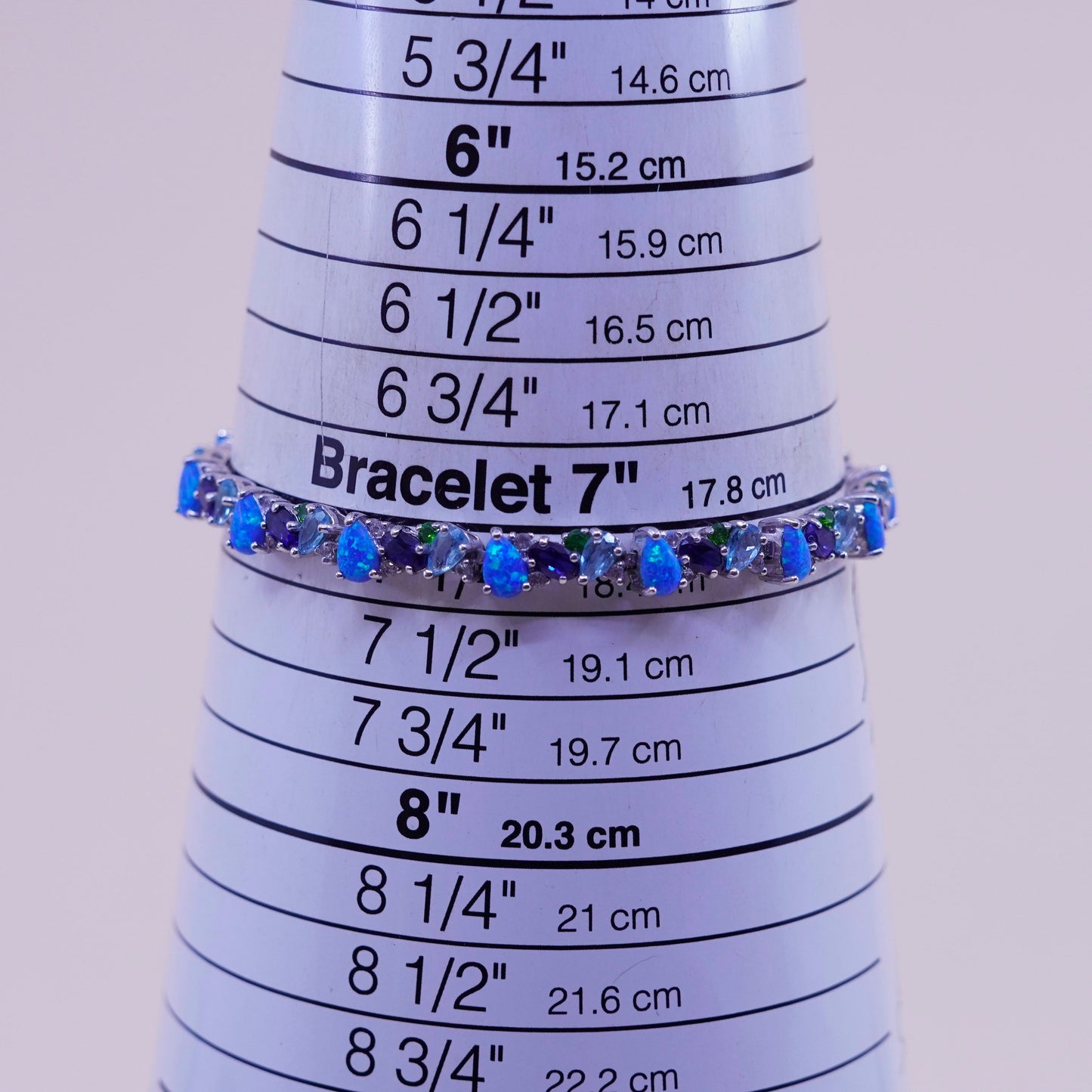 7.25”, vintage Sterling 925 silver tennis bracelet opal topaz amethyst peridot