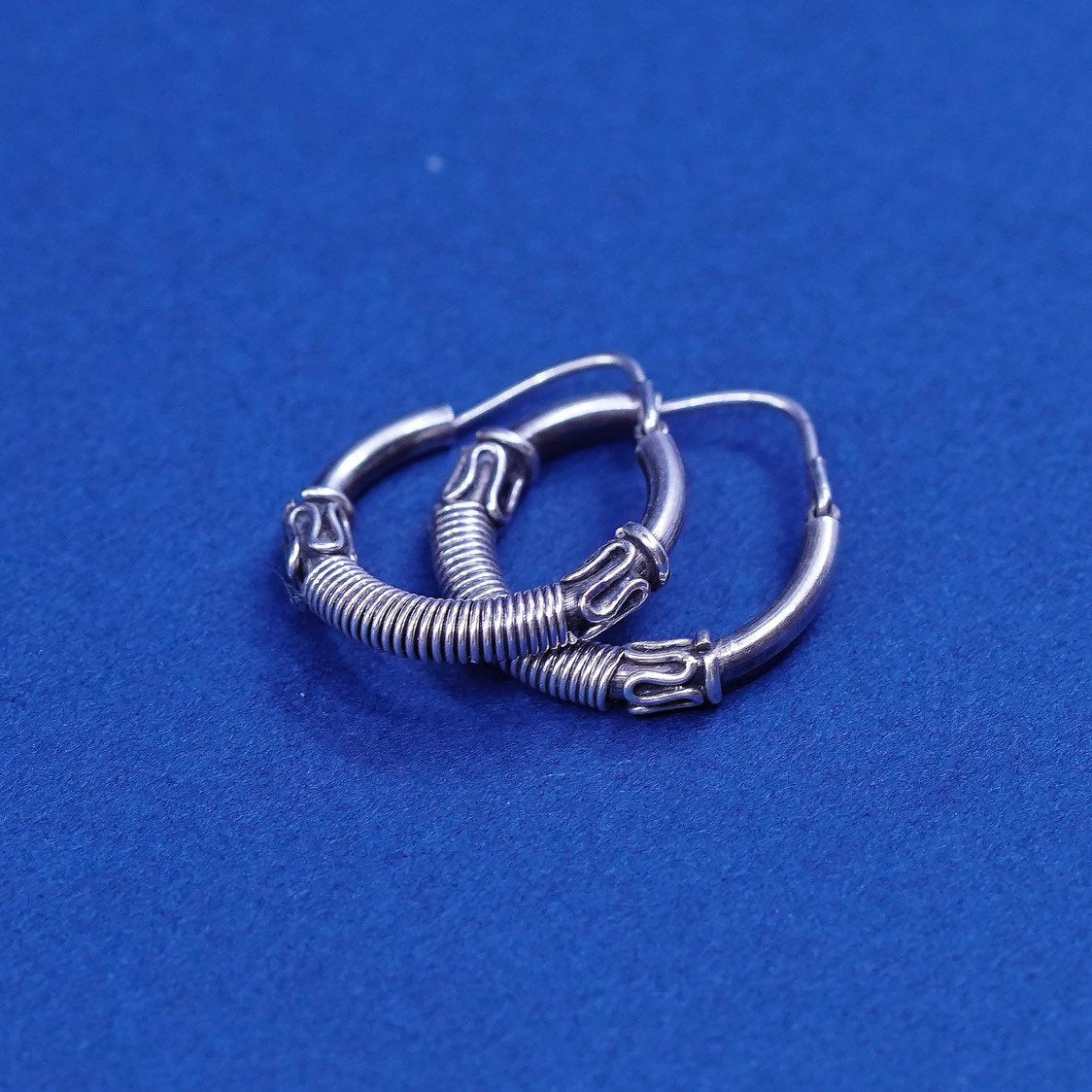 0.5”, vtg Sterling silver handmade earrings 925 silver textured hoops, huggie