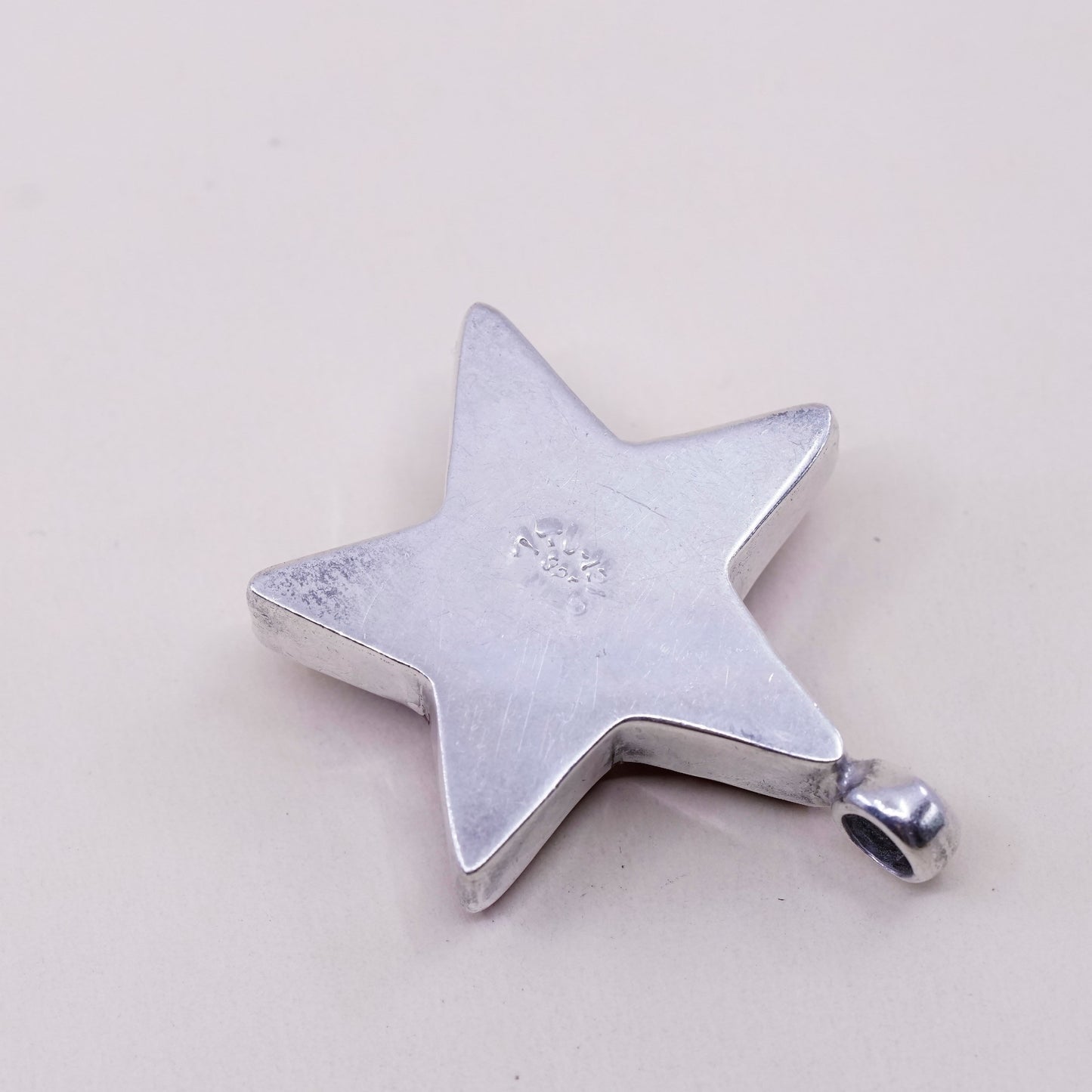 Vintage huge sterling 925 silver handmade pendant with red jasper star