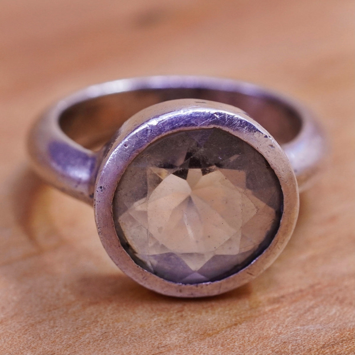 Size 6.25 vintage Sterling silver handmade ring, 925 band with crystal
