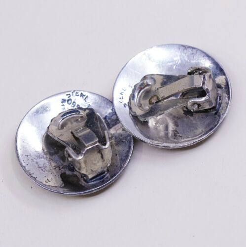 Vtg Mexico Handmade Sterling Silver, Solid 925 CLIP ON EARRINGS W/ Carved Leaf