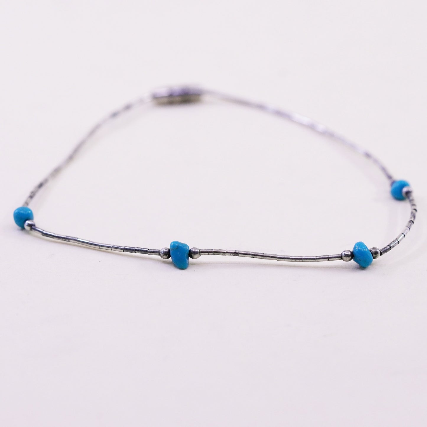 9”, sterling handmade bracelet, 925 liquid silver chain anklet turquoise beads