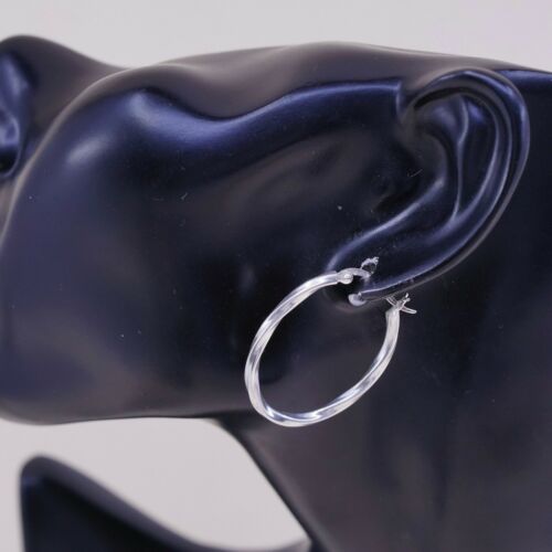 1.25”, Vtg Sterling Silver Hoops, Puffy 925 Twisted elegant earrings, Huggie