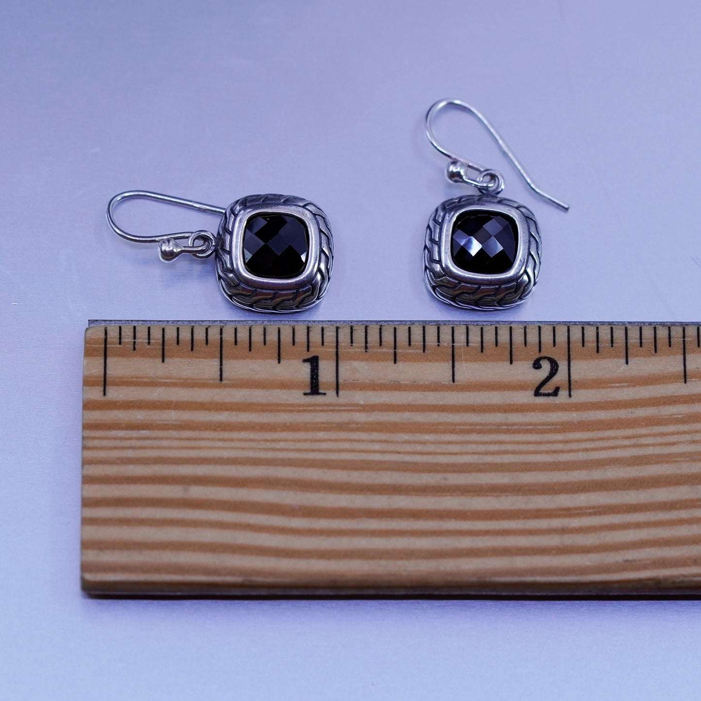 Vintage Sterling 925 silver handmade earrings with hematite and cable around