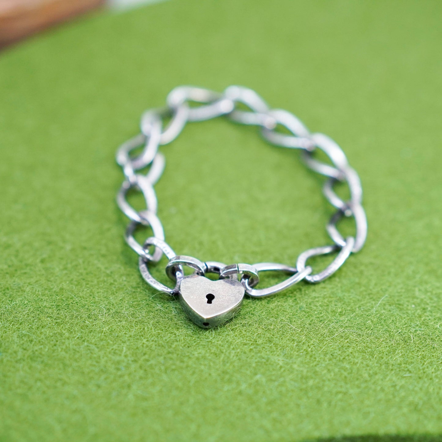6.75”, B. A. Ballou & Co. 925 sterling silver handmade bracelet heart locket