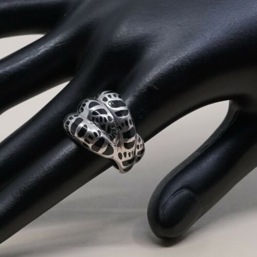 Sz 6, Vtg Sterling Silver Handmade Ring, 925 Silver Band W Obsidian Inlay