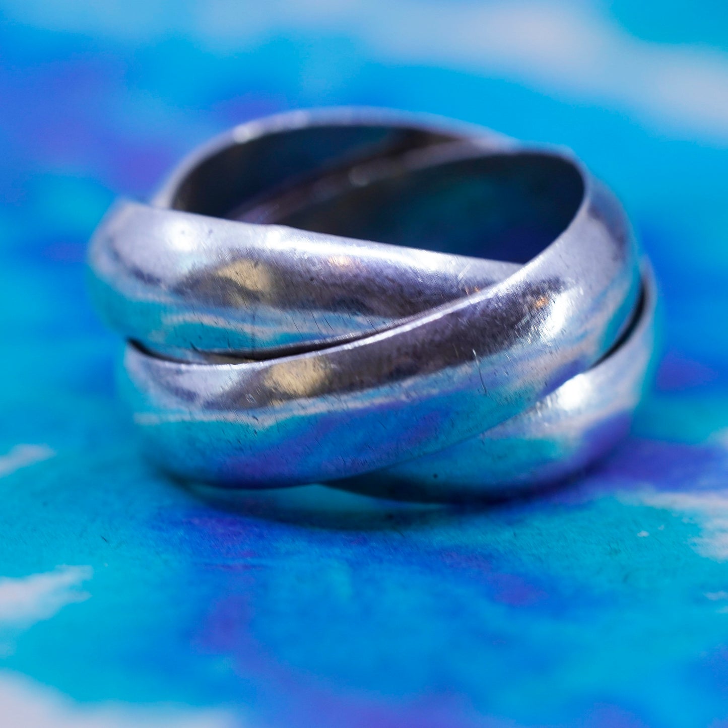 Size 5, vintage Mexico Sterling silver handmade ring, 925 entwined band